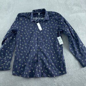 Bar III Mens Slim Fit Navy Floral Stretch Button-Up Shirt L 16-16.5 NWT 5201